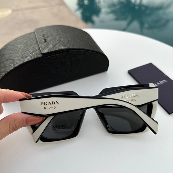 Prada Cateye PR 15WS 09Q5S0 Black White Dark Grey Women Sunglasses - Picture 5 of 12